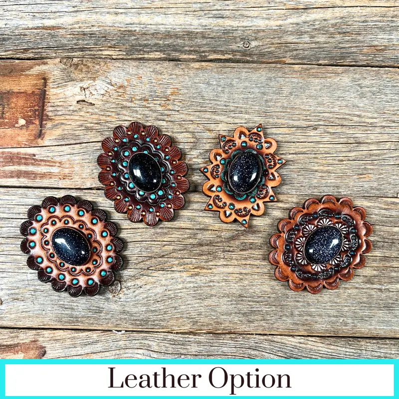 Lapis Cabochon Stone - Leather Rosette Options - 1