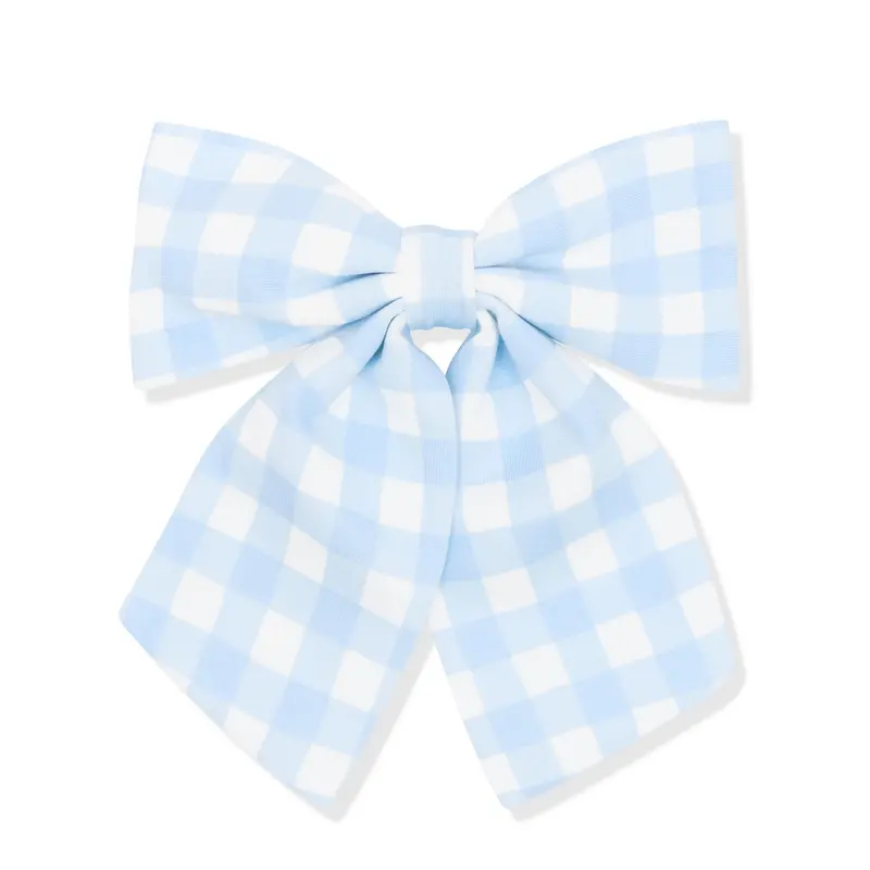 Large Alligator Clip Bow In Gingham Breeze 1
