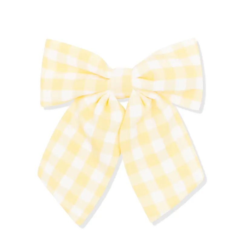 Large Alligator Clip Bow In Gingham Chamomile 2