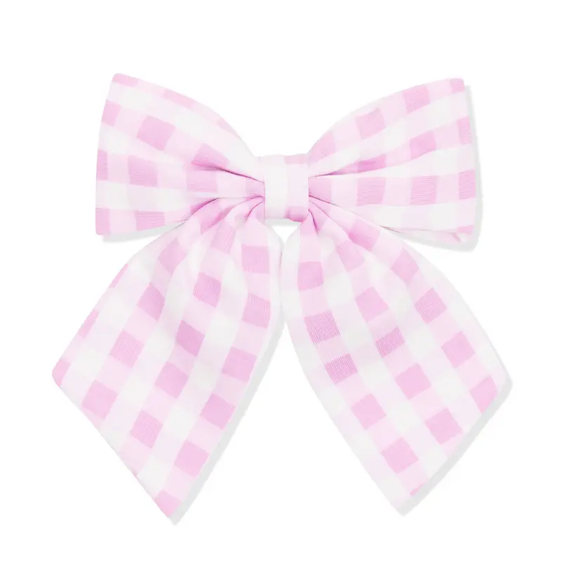 Large Alligator Clip Bow In Gingham Thistle 2