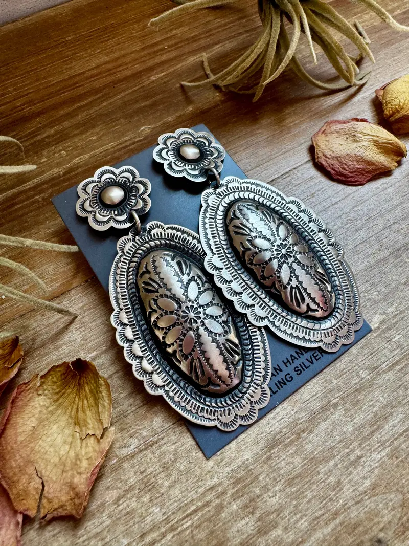 Leander Tahe Sterling Silver Earrings – Post & Dangle Statement With Stamped Detail 1