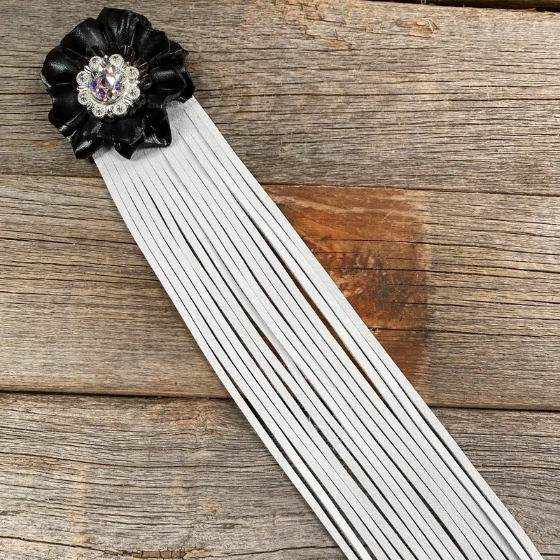 Leather Black Carnation With White Fringe 1