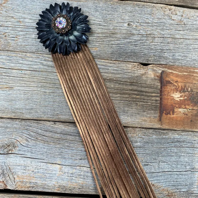 Leather Black Daisy With Copper Fringe 1