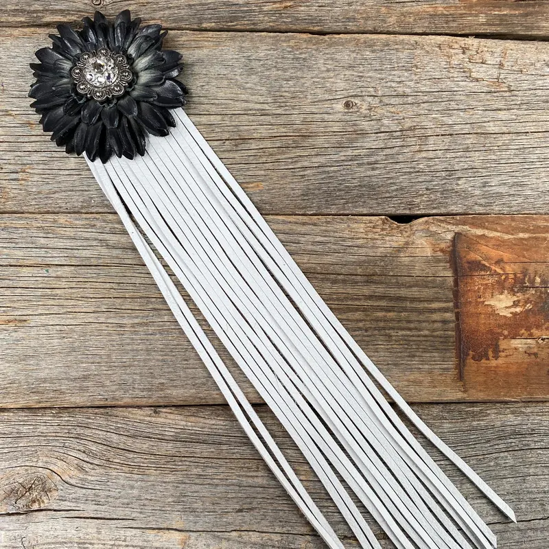 Leather Black Daisy With White Fringe 1
