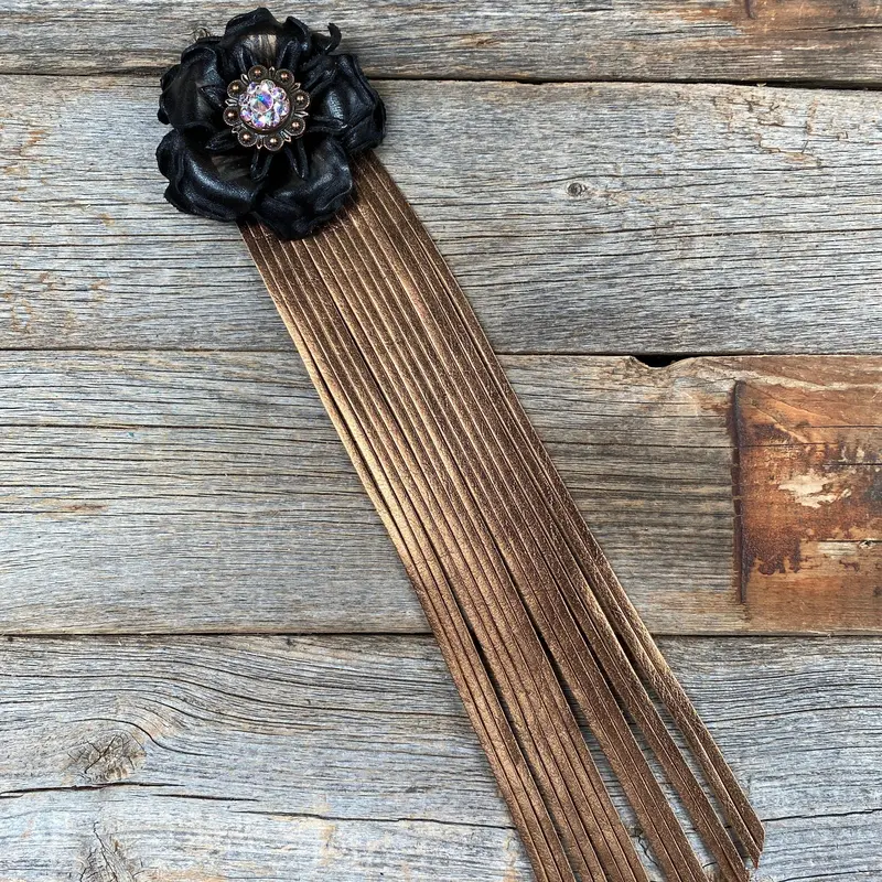 Leather Black Gardenia With Copper Fringe 1