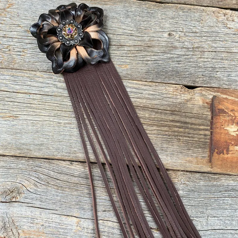 Leather Black Lotus With Brown Fringe 1