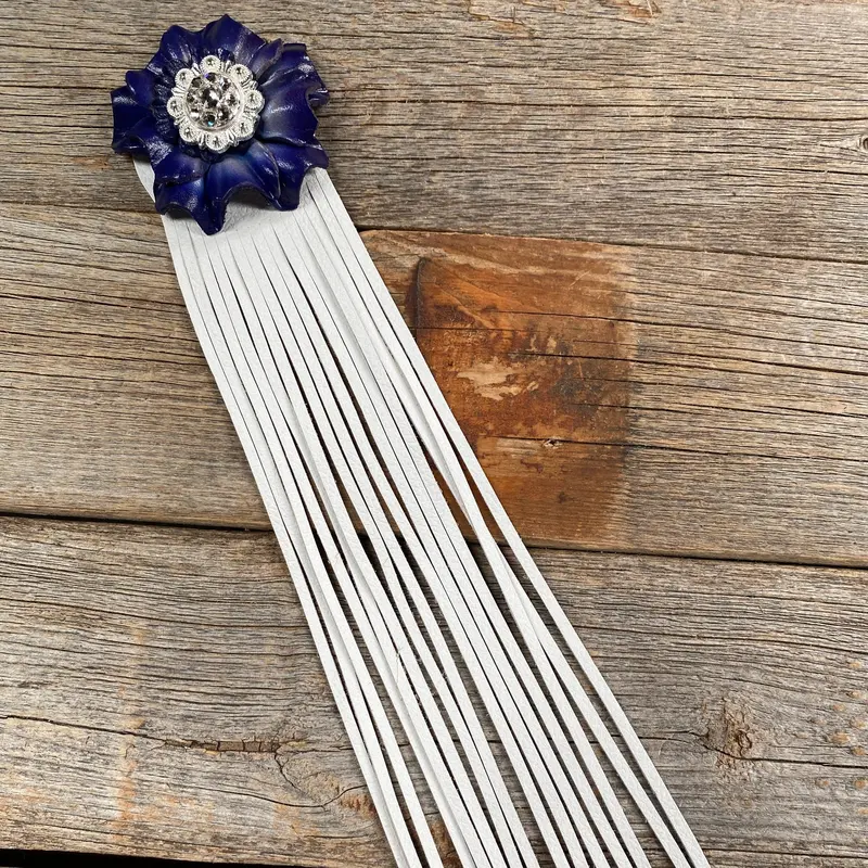 Leather Blue Carnation With White Fringe 1