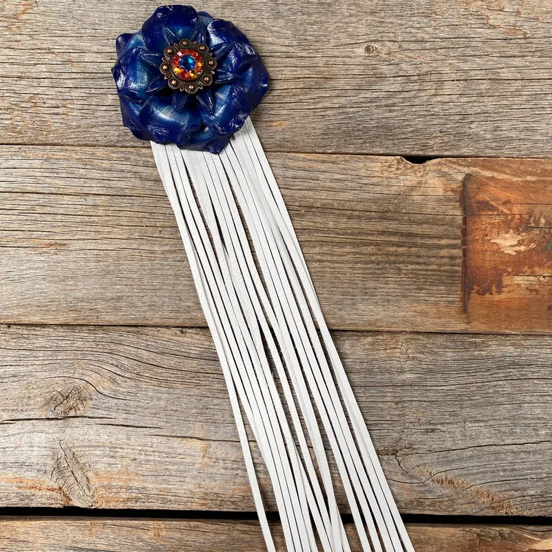 Leather Blue Gardenia With White Fringe 1