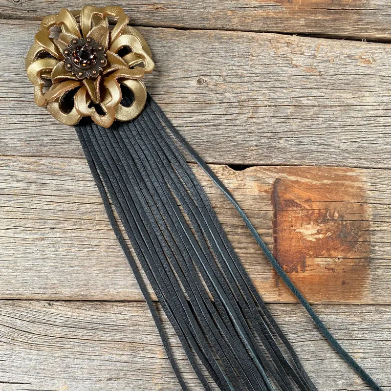 Leather Gold Lotus With Black Fringe 1