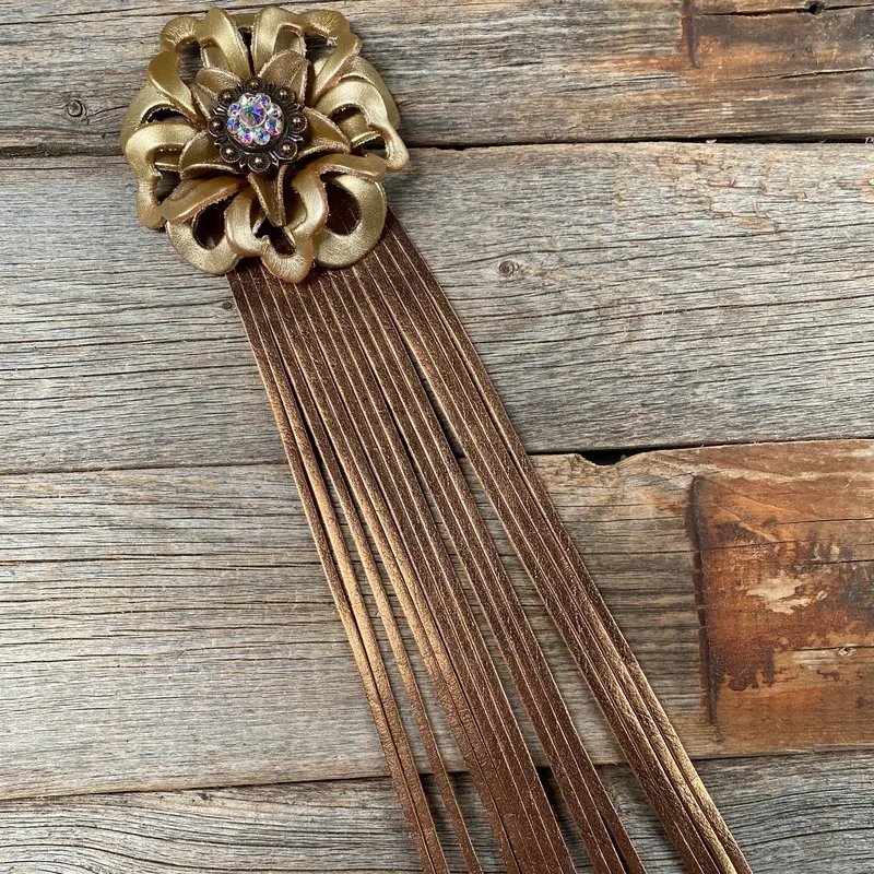 Leather Gold Lotus With Copper Fringe 1