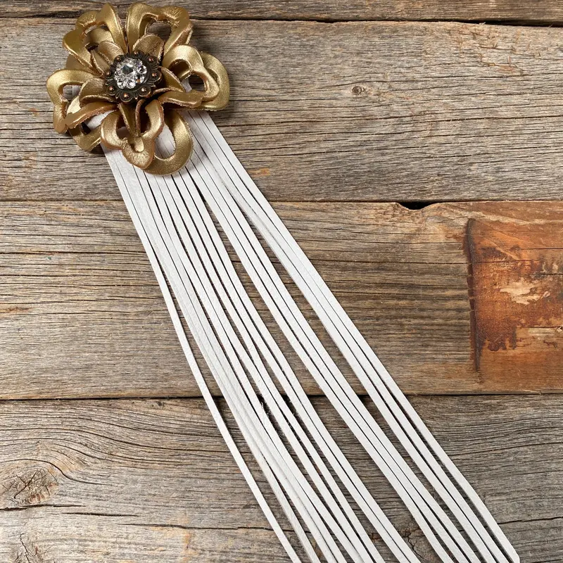 Leather Gold Lotus With White Fringe 1