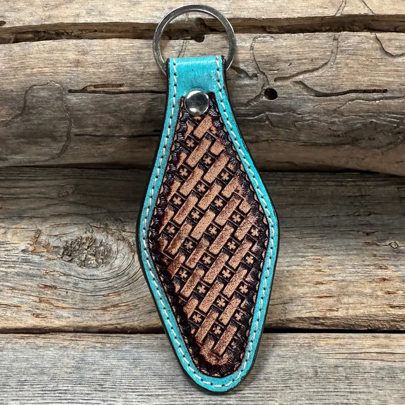 Leather Hand Painted Basketweave Key Chain 1
