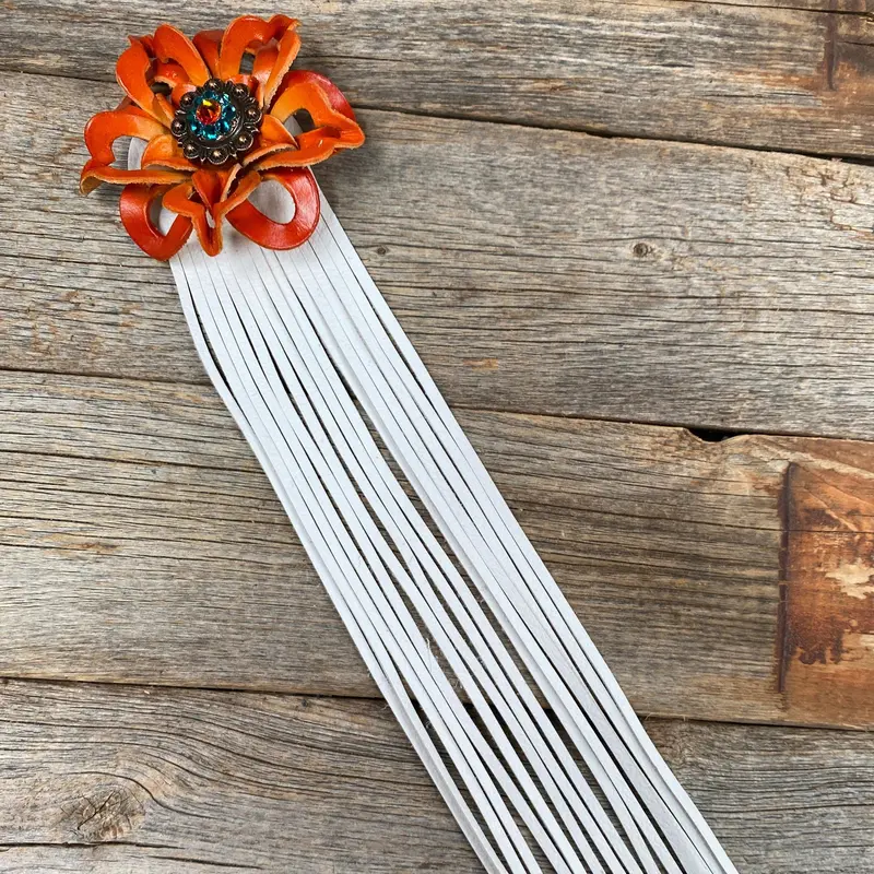 Leather Orange Lotus With White Fringe 1