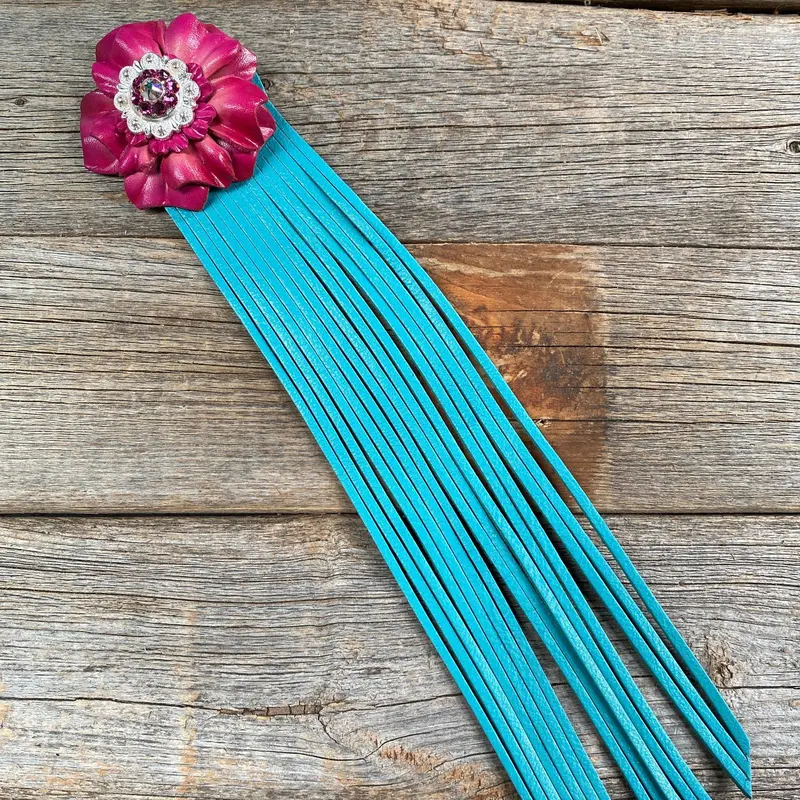 Leather Pink Carnation With Turquoise Fringe 1