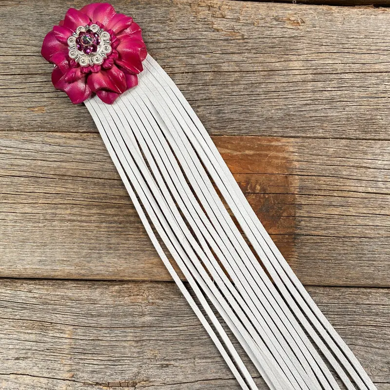 Leather Pink Carnation With White Fringe 1
