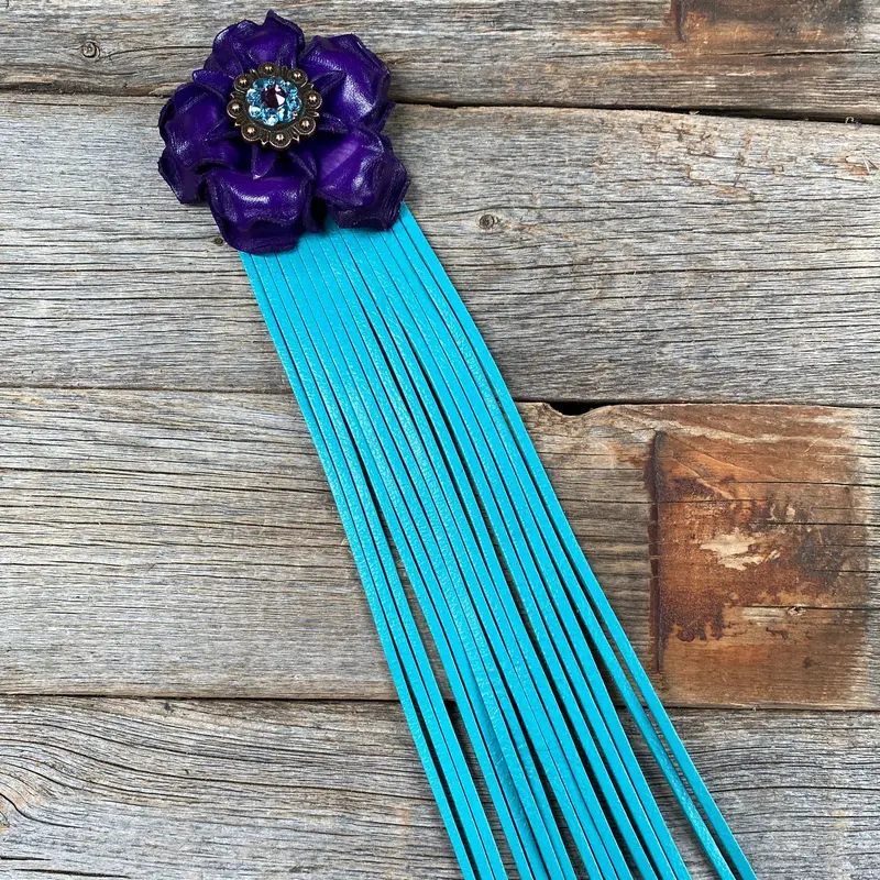 Leather Purple Gardenia With Turquoise Fringe 1