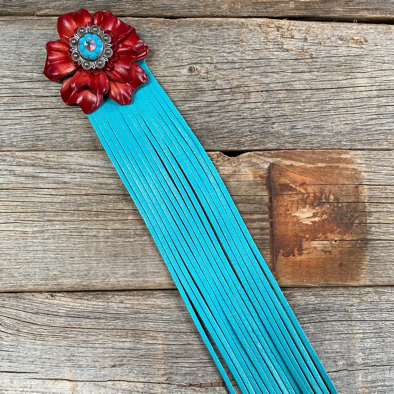 Leather Red Carnation With Turquoise Fringe 1
