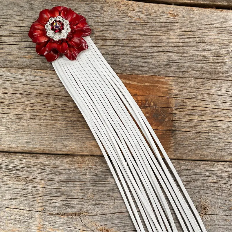 Leather Red Carnation With White Fringe 1