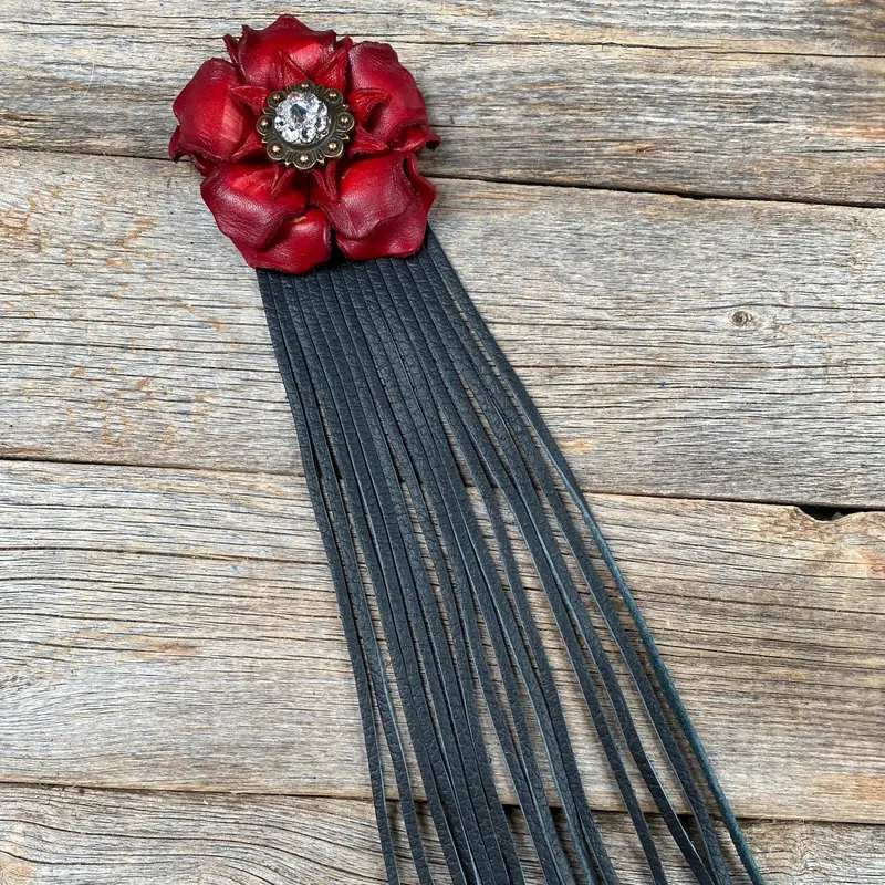 Leather Red Gardenia With Black Fringe 1