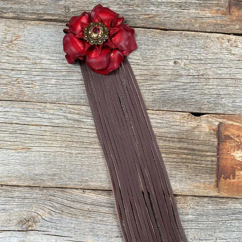 Leather Red Gardenia With Brown Fringe 1