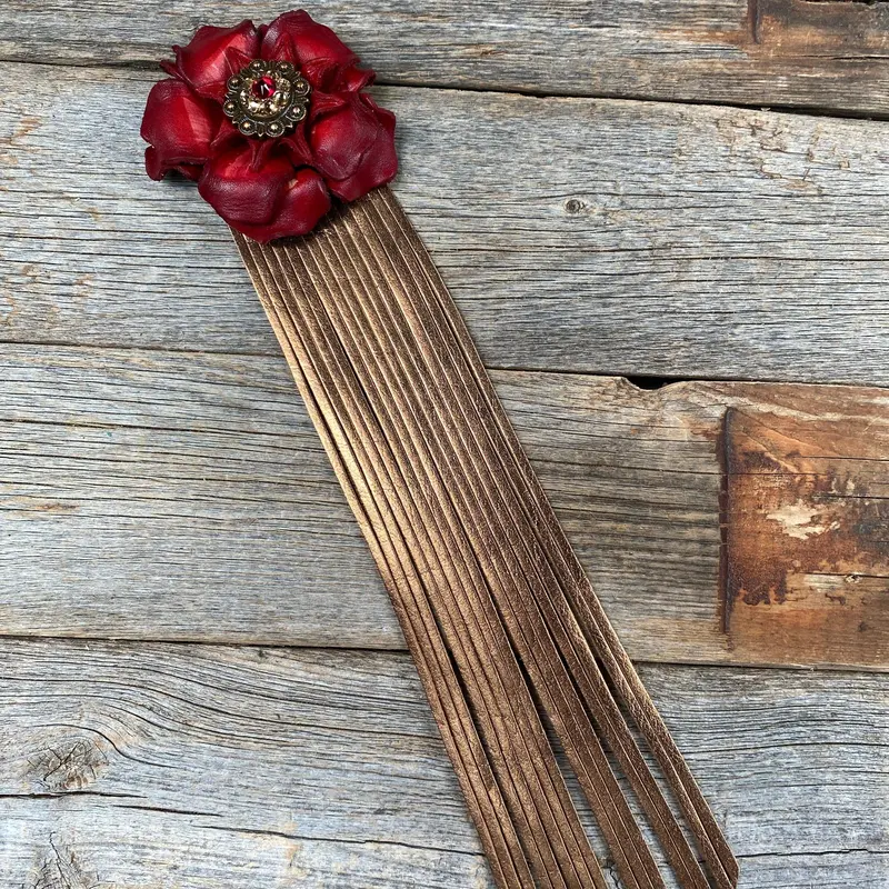 Leather Red Gardenia With Copper Fringe 1
