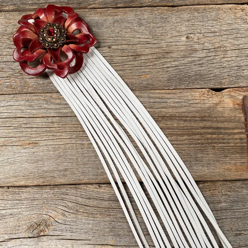 Leather Red Lotus With White Fringe 1