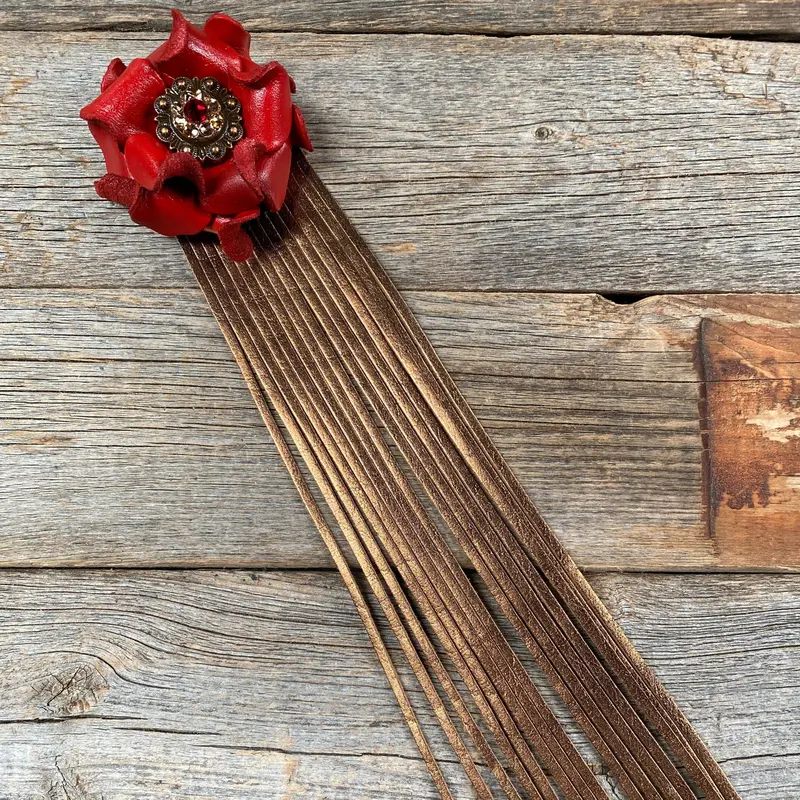 Leather Red Rose With Copper Fringe 1