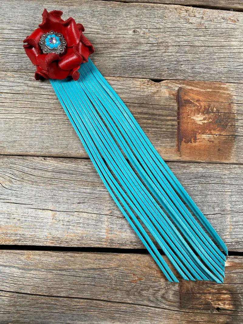 Leather Red Rose With Turquoise Fringe 1