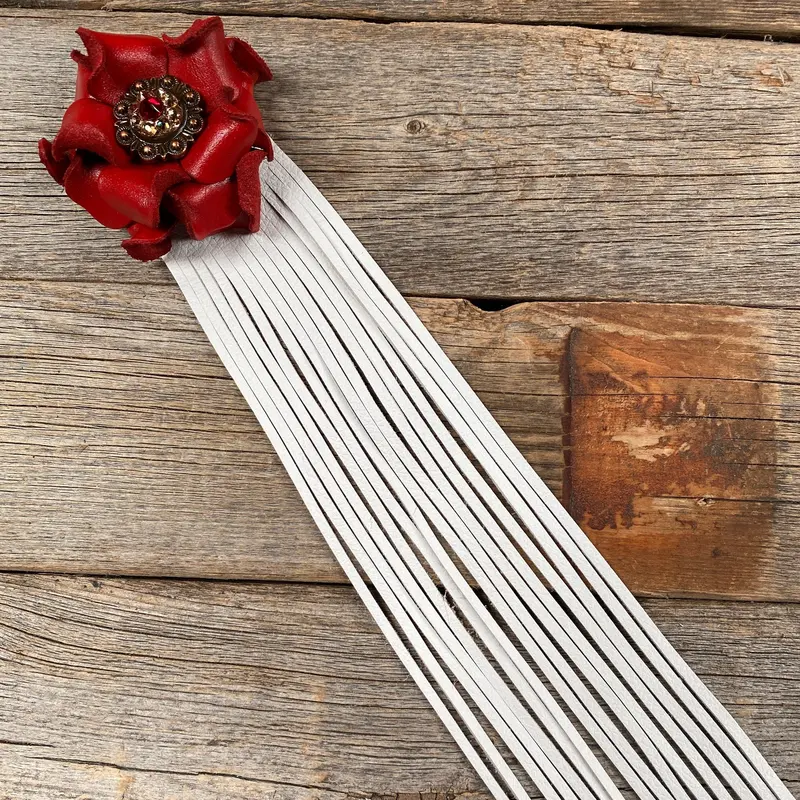 Leather Red Rose With White Fringe 1