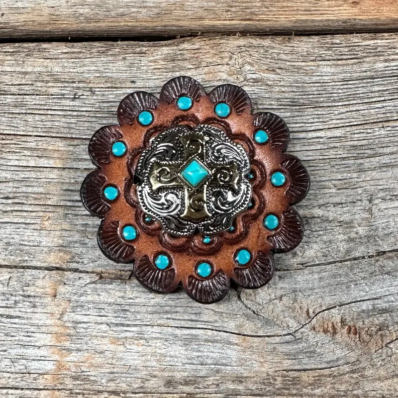 Leather Rosette Dark Oil Edges With Antique Silver And Gold Cross Western Concho R112w189s 1