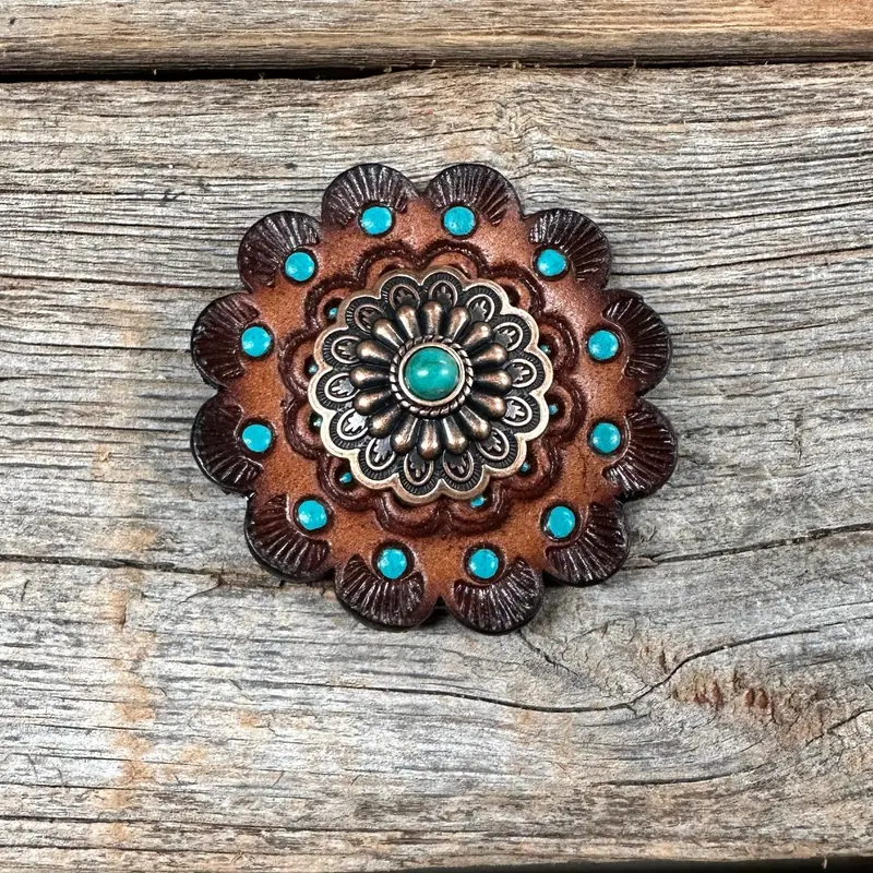 Leather Rosette Dark Oil Edges With Floral Western Concho R112w103s 1