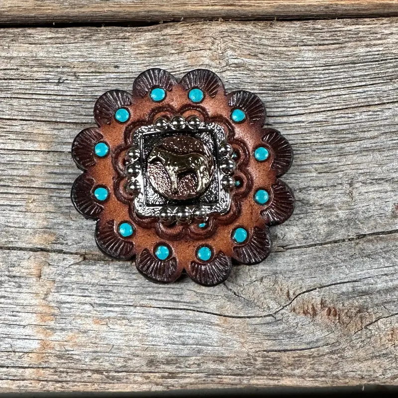 Leather Rosette Dark Oil Edges With Horse Western Concho R112w186s 1