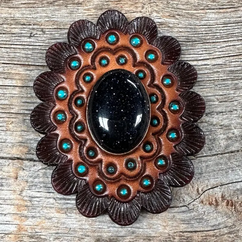 Leather Rosette Dark Oil Edges With Lapis Cabochon Western Concho R104cabla 1