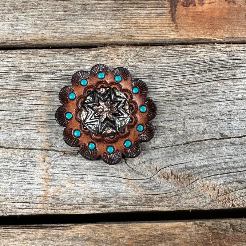 Leather Rosette Dark Oil Edges With Starburst Western Concho R112w185s 1