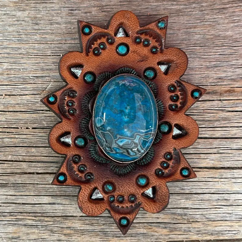 Leather Rosette Starburst - Blue Cabochon Western Concho R110cabbl 1