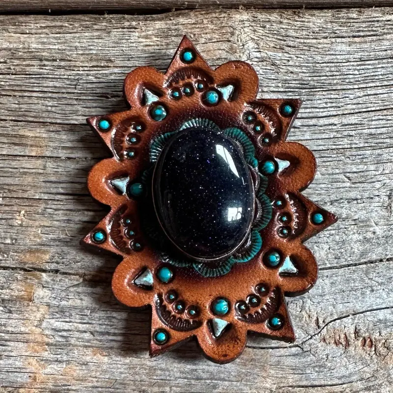 Leather Rosette Starburst - Lapis Cabochon Western Concho R110cabla 1