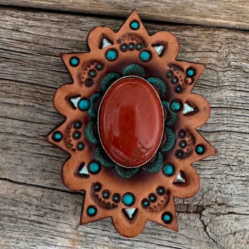 Leather Rosette Starburst - Rust Cabochon Western Concho R110cabru 1