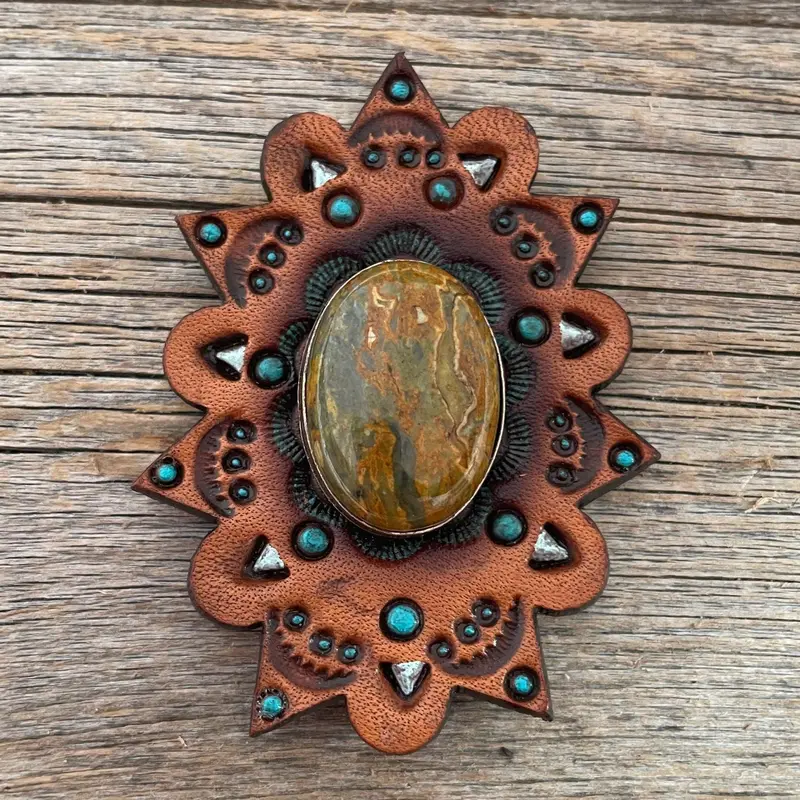 Leather Rosette Starburst - Sage Cabochon Western Concho R110cabsg 1