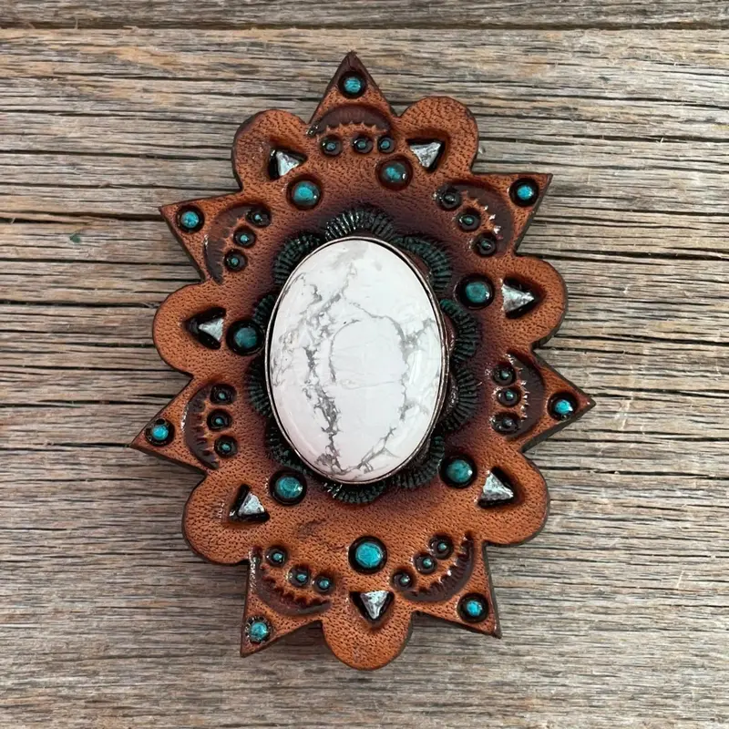 Leather Rosette Starburst - White Cabochon Western Concho R110cabwt 1