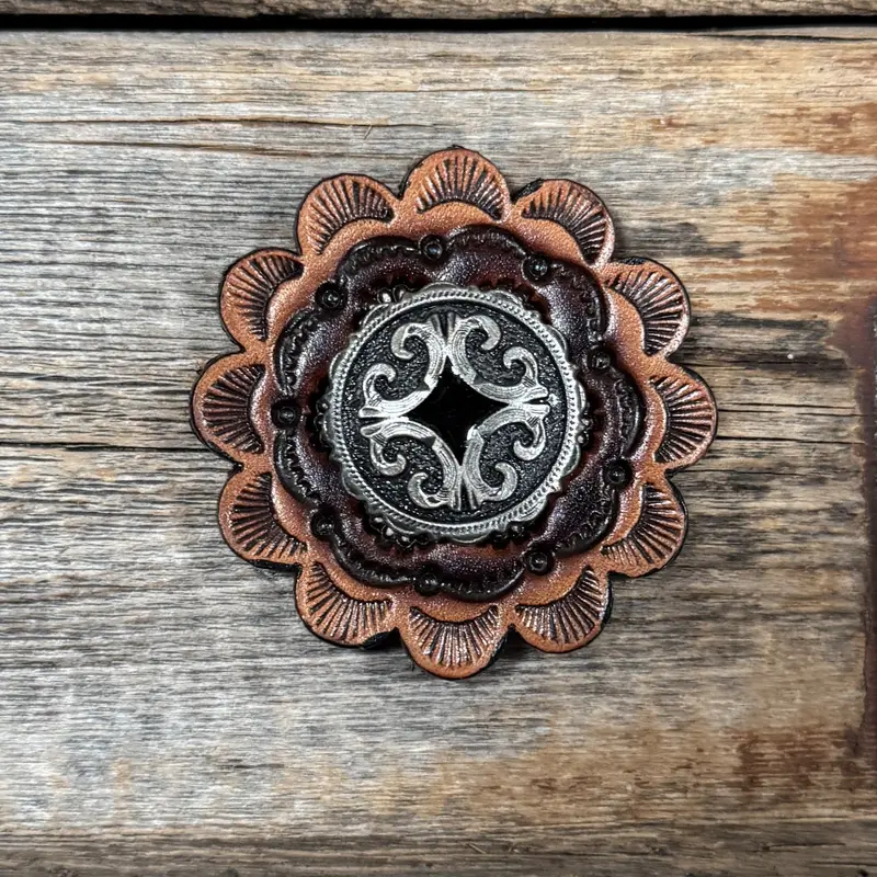 Leather Rosette With Black Diamond Antique Silver Western Concho R111w213s 1