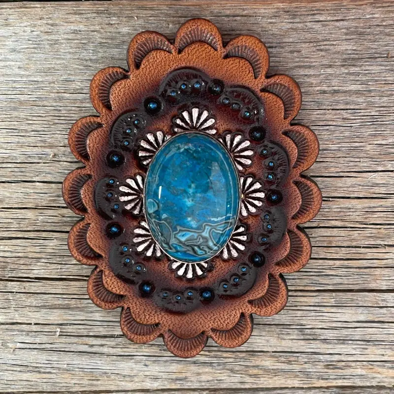 Leather Rosette With Blue Cabochon Western Concho R102cabbl 1