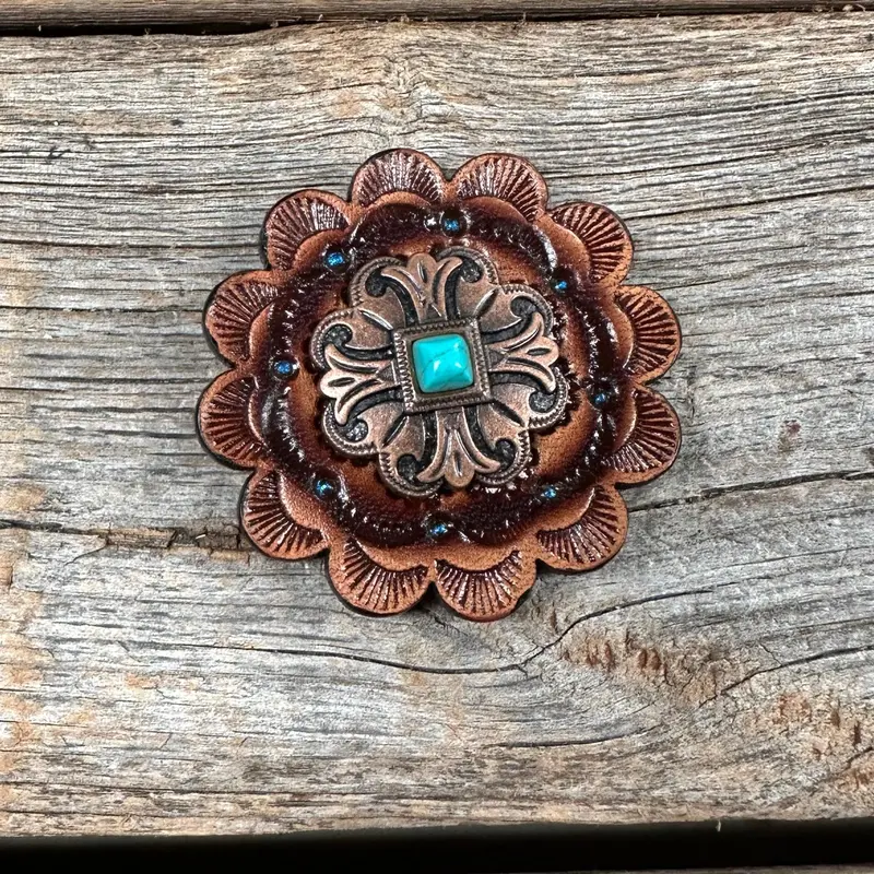 Leather Rosette With Copper Fleur-De-Lis Western Concho R111w141s 1