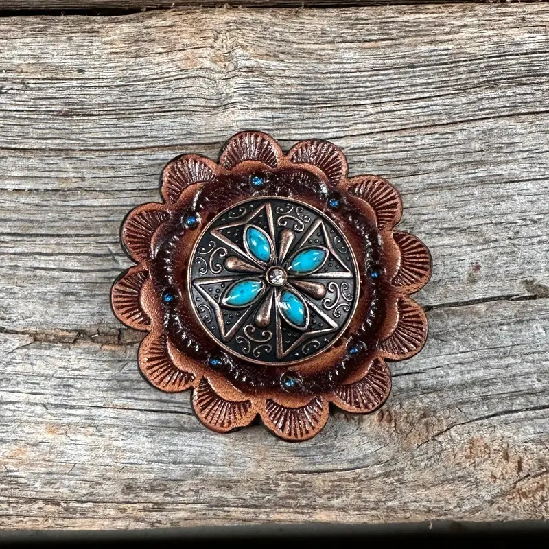 Leather Rosette With Copper Turquoise Western Concho R111w138s 1