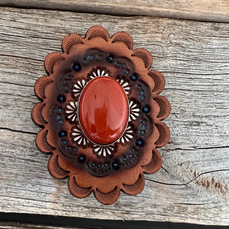 Leather Rosette With Rust Cabochon Western Concho R102cabru 1
