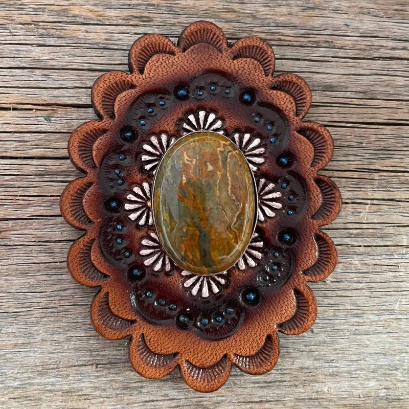 Leather Rosette With Sage Cabochon Western Concho R102cabsg 1