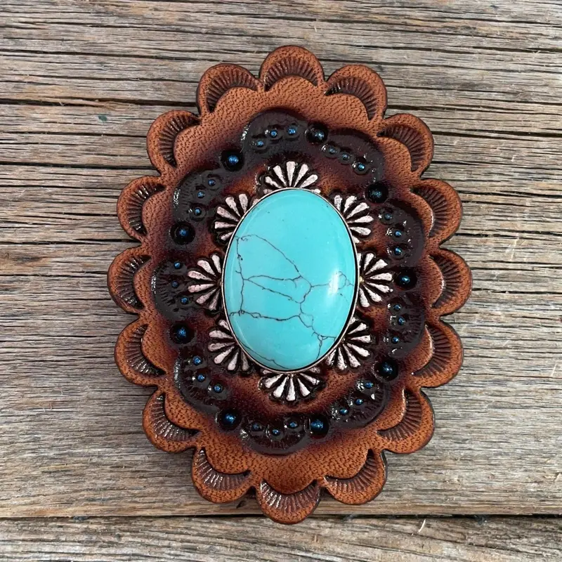 Leather Rosette With Turquoise Cabochon Western Concho R102cabtq 1
