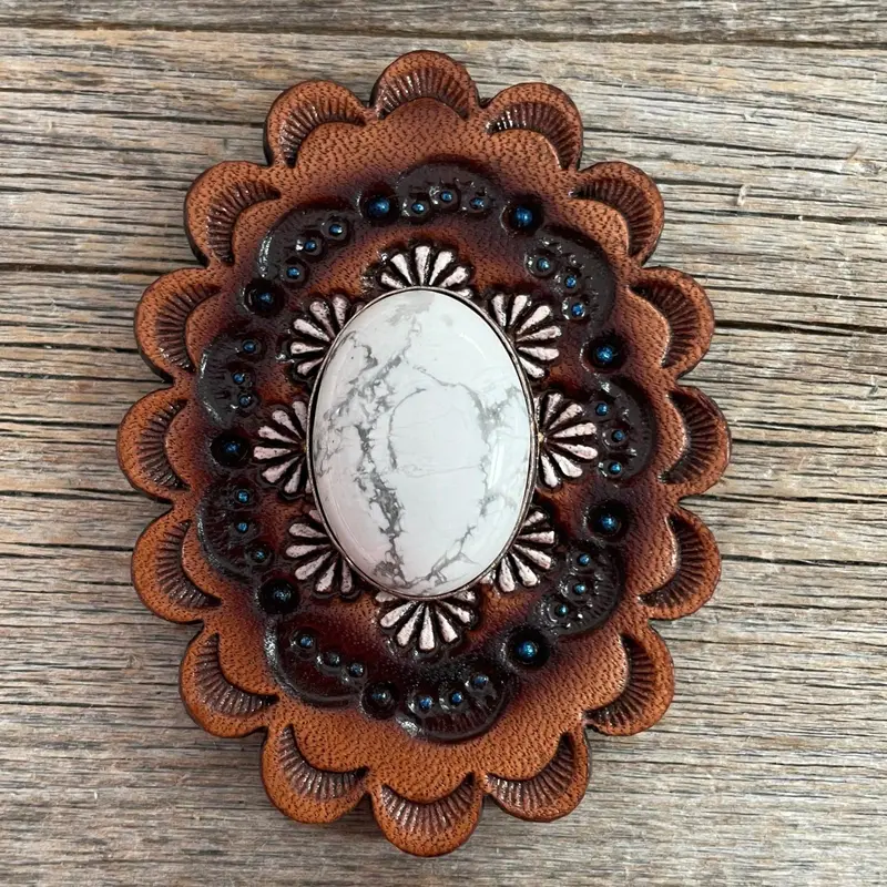 Leather Rosette With White Cabochon Western Concho R102cabwt 1