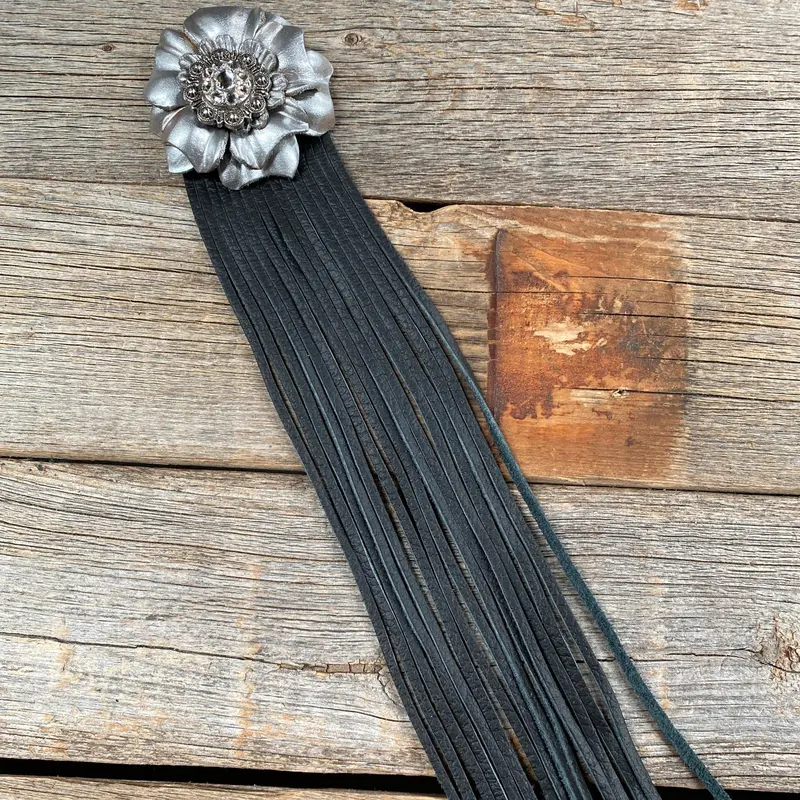 Leather Silver Carnation With Black Fringe 1