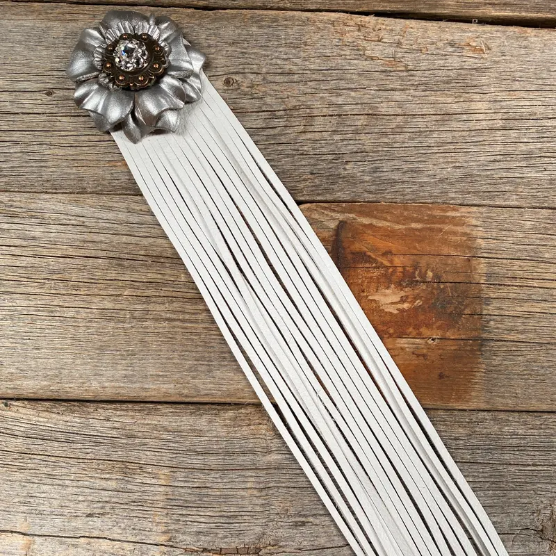 Leather Silver Carnation With White Fringe 1
