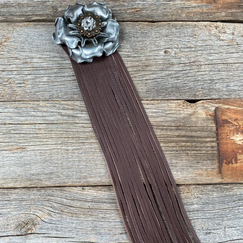 Leather Silver Gardenia With Brown Fringe 1